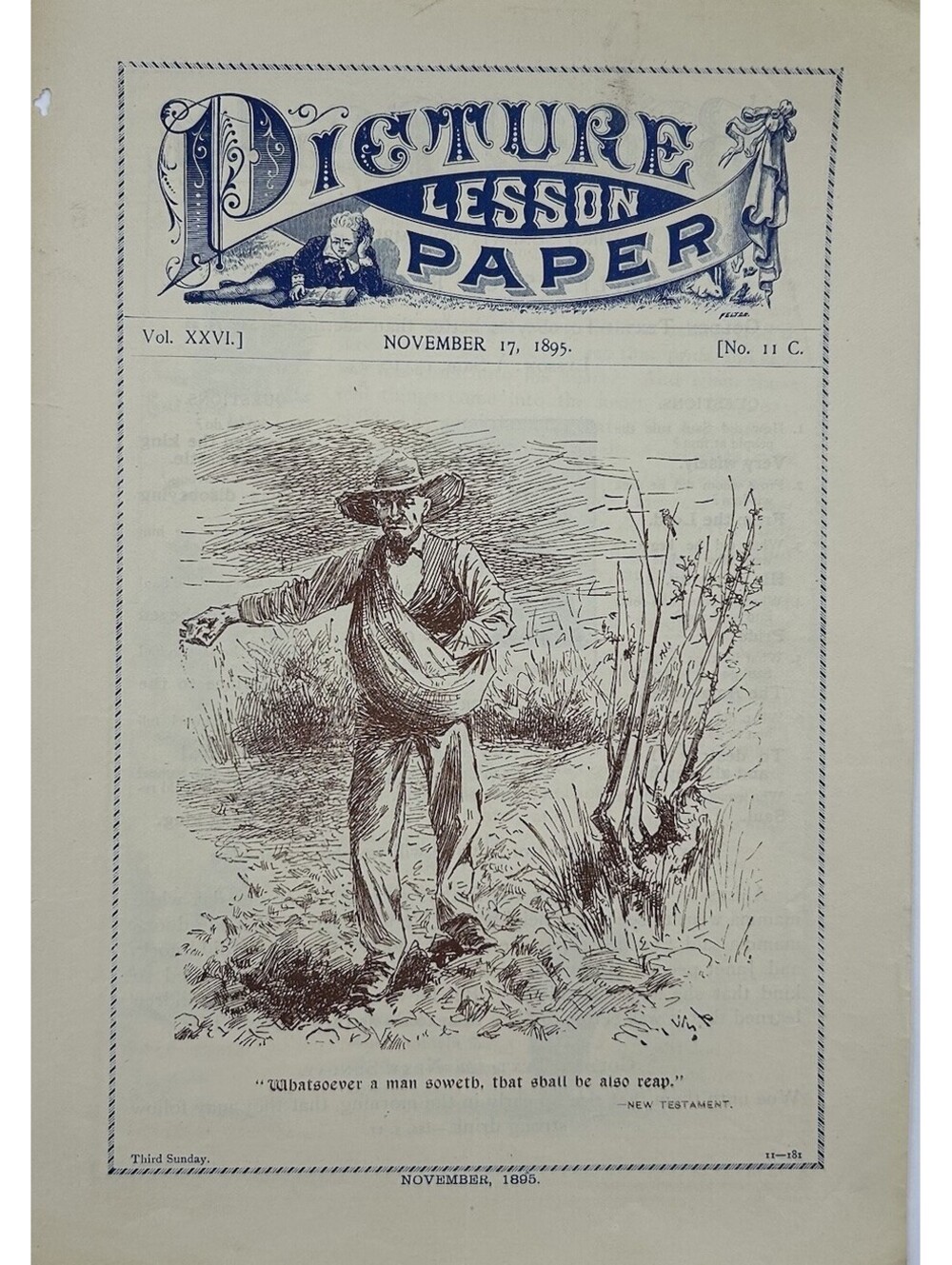 Antique 1895 Picture Lesson Paper Sunday School Sower Ephemera Nov 17       C32